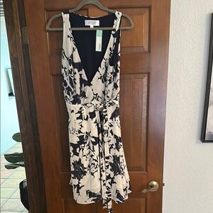 Amour Vert Navy and Cream Sleeveless V-Neck wrap Midi Dress